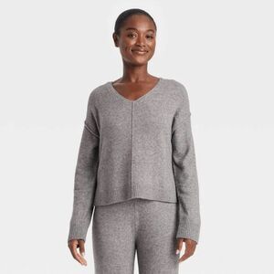 Auden Cozy soft Knit‎ sweater Women’s gray M Medium cotton blend vneck